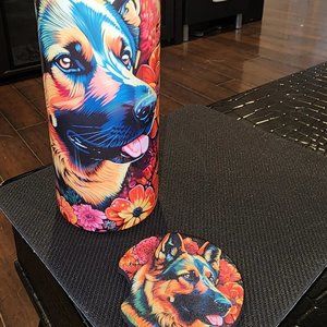 German shepherd tumbler w matching car costers